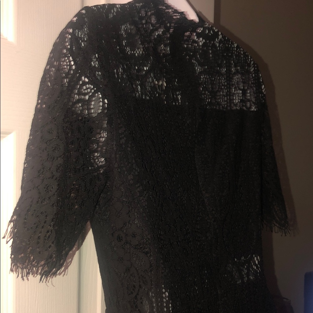 Black Lace Midi Dress with High Neck - Picture 6 of 7